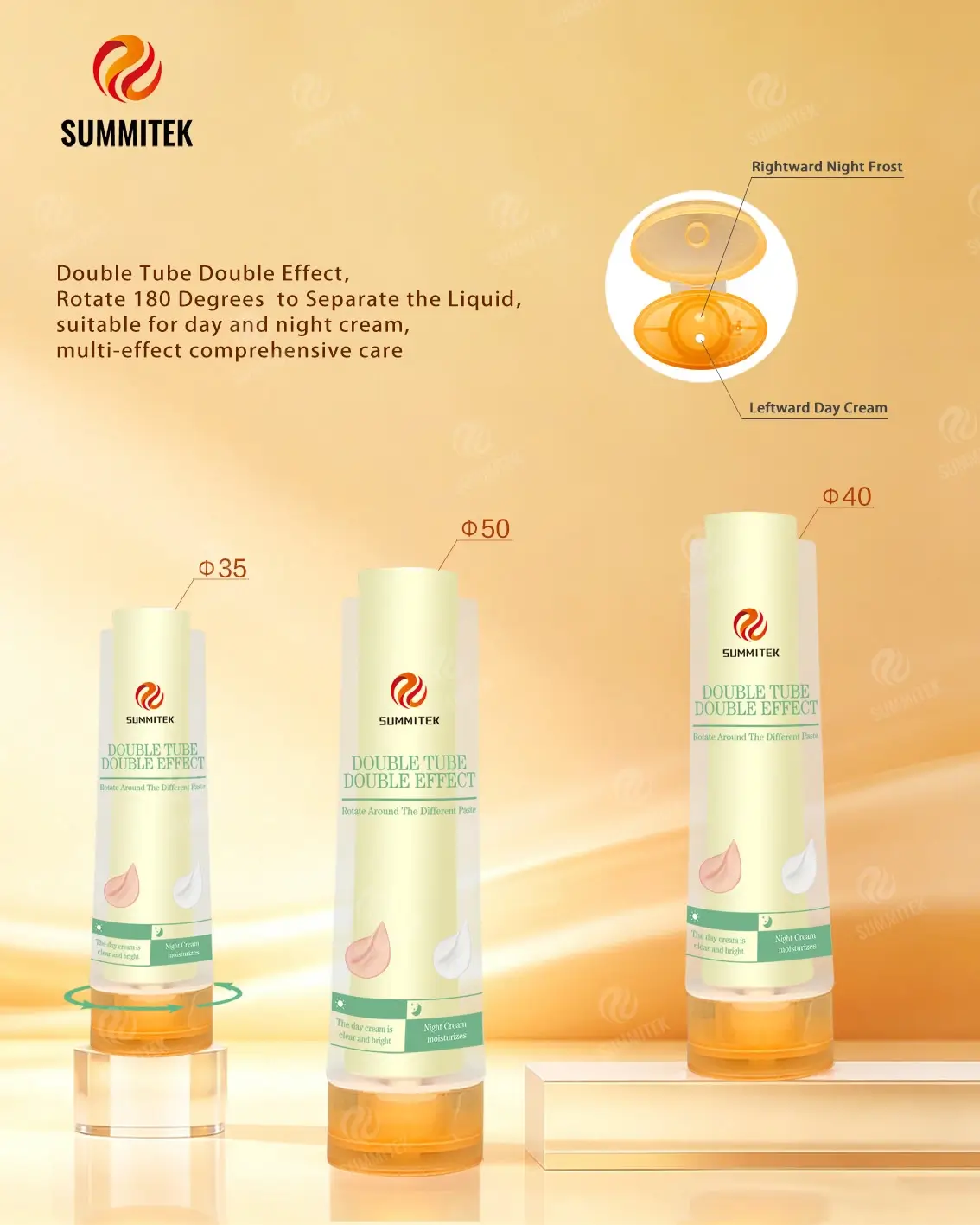 หลอดเครื่องสำอาง Double Chamber Double Effect พร้อมเครื่องจ่ายแบบหมุนได้