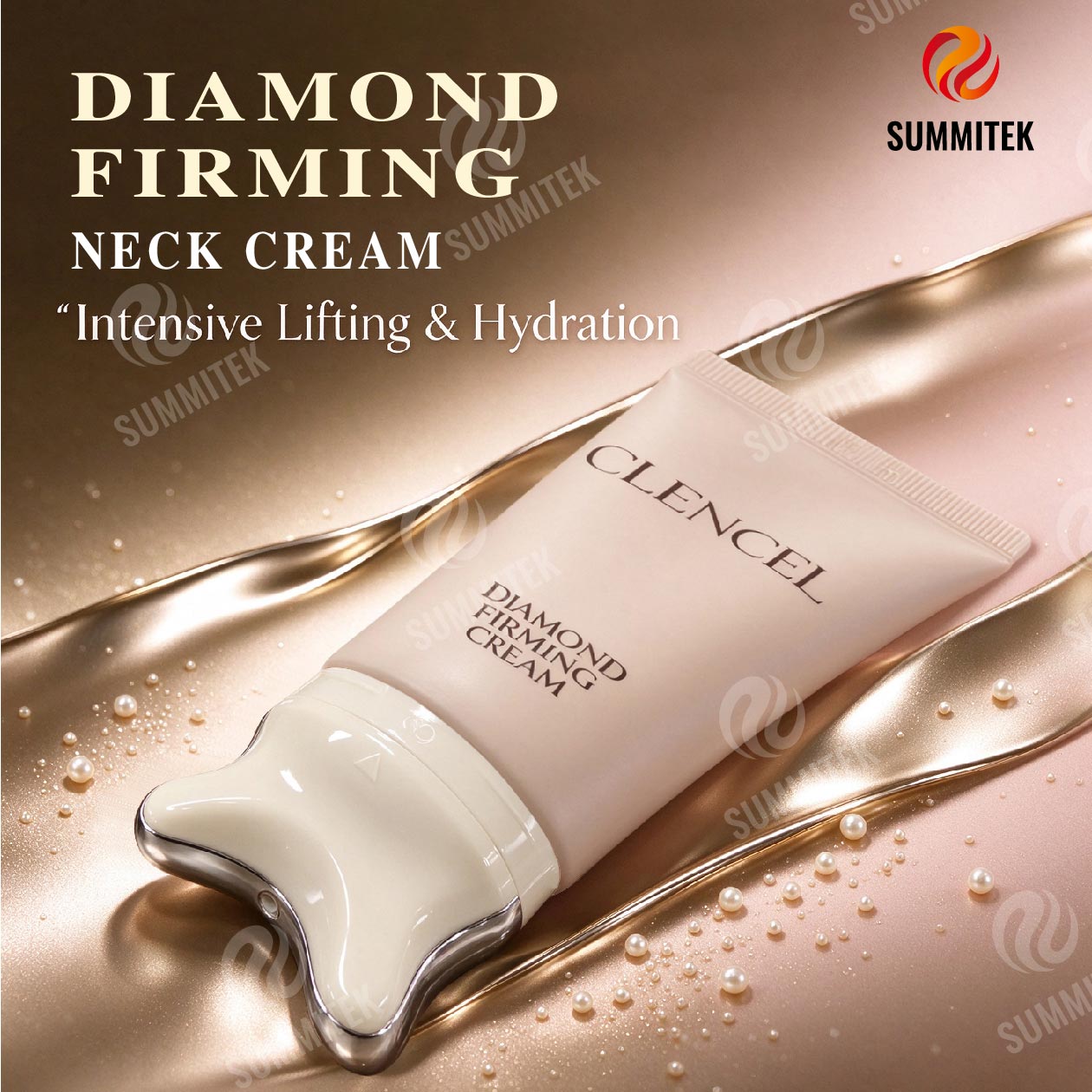 D50 GUA SHA หลอดนวดขอบโลหะสำหรับคอและครีมกระชับสัดส่วน