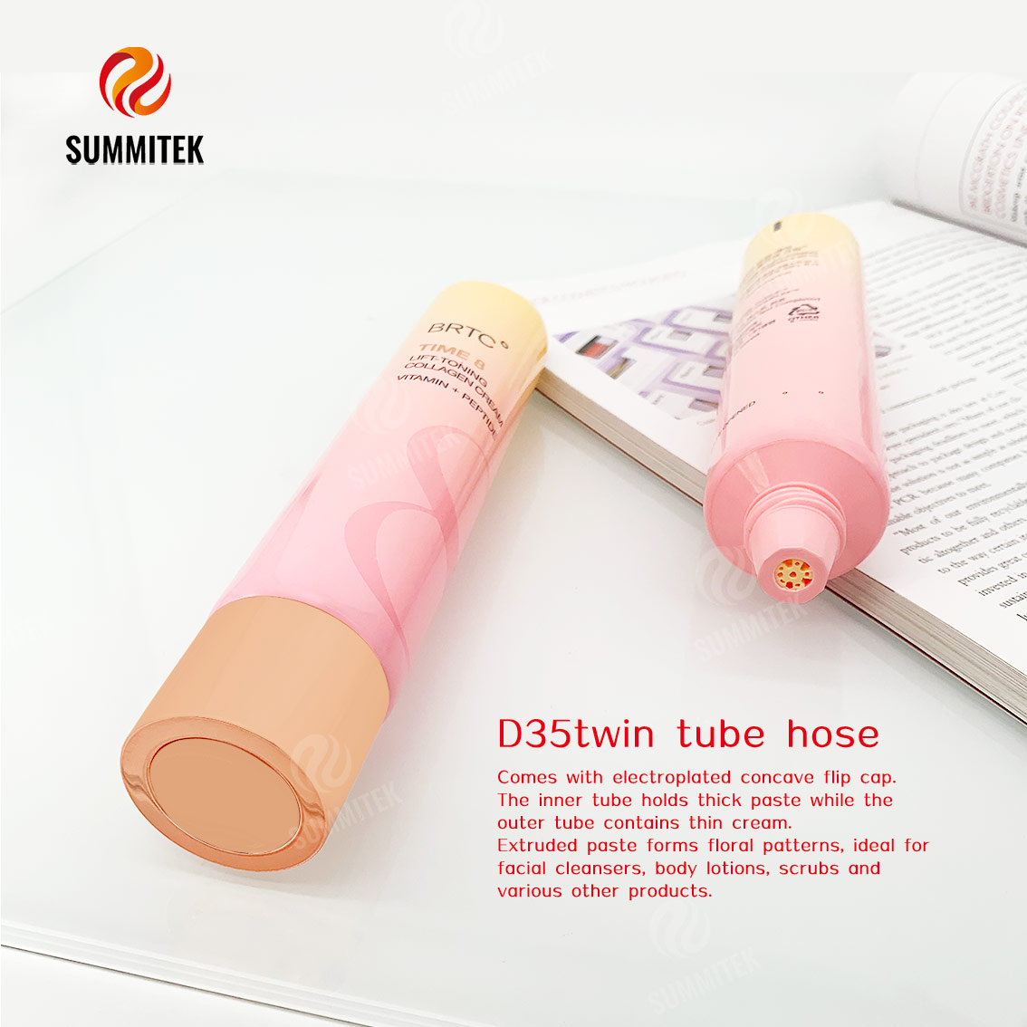 D35 Concentric Dual Tube พร้อมช่องลายดอกไม้สำหรับคลีนเซอร์และโลชั่นบำรุงผิว