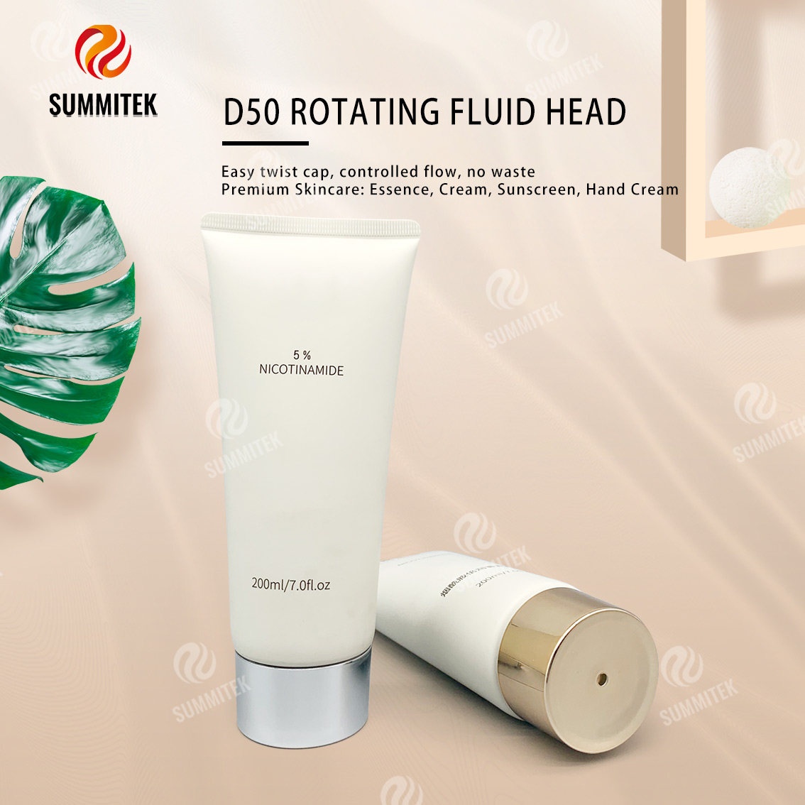 หลอดจ่ายแบบหมุนได้ D50 พร้อมฝาชุบทองหรือเงินด้วยไฟฟ้าสำหรับผลิตภัณฑ์ดูแลผิวระดับพรีเมียม