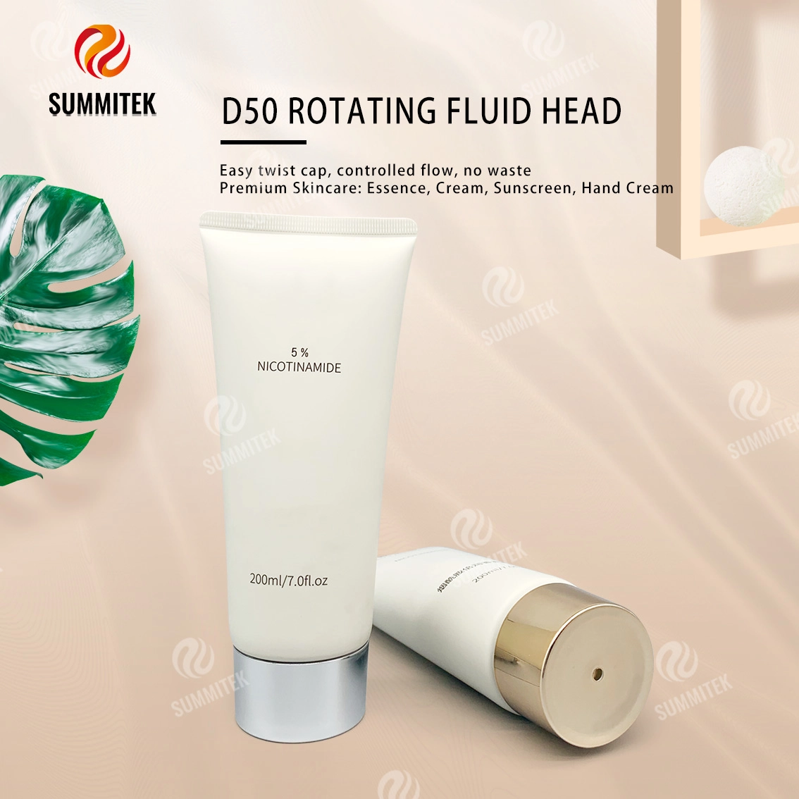 หลอดจ่ายแบบหมุนได้ D50 พร้อมฝาชุบทองหรือเงินด้วยไฟฟ้าสำหรับผลิตภัณฑ์ดูแลผิวระดับพรีเมียม