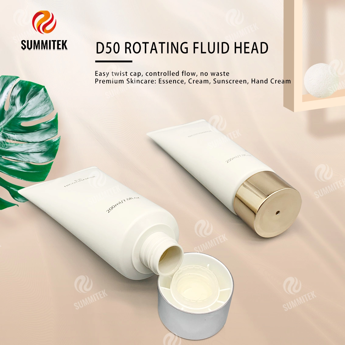 หลอดจ่ายแบบหมุนได้ D50 พร้อมฝาชุบทองหรือเงินด้วยไฟฟ้าสำหรับผลิตภัณฑ์ดูแลผิวระดับพรีเมียม