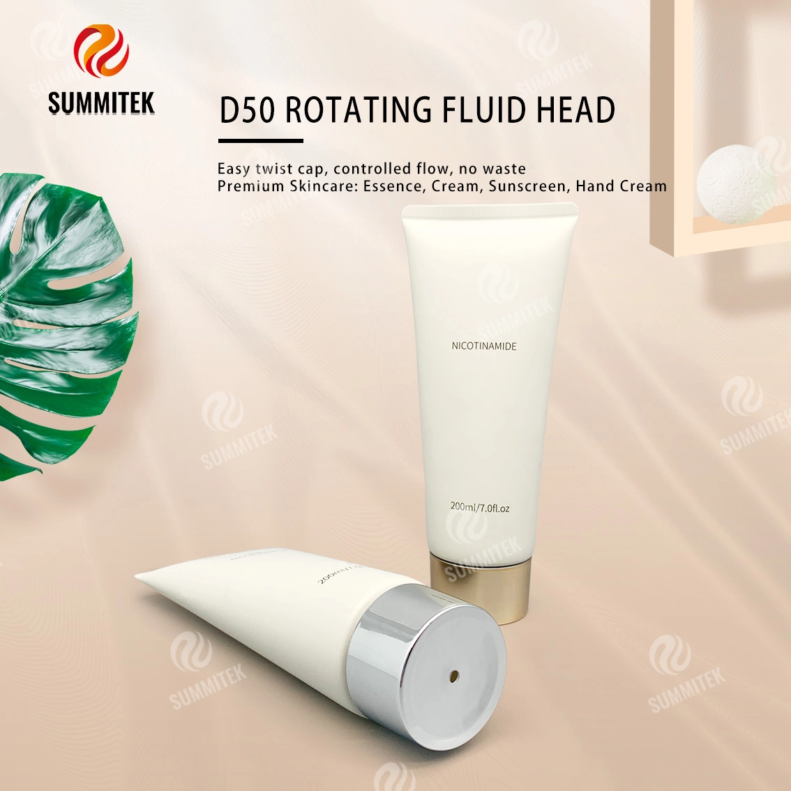 หลอดจ่ายแบบหมุนได้ D50 พร้อมฝาชุบทองหรือเงินด้วยไฟฟ้าสำหรับผลิตภัณฑ์ดูแลผิวระดับพรีเมียม