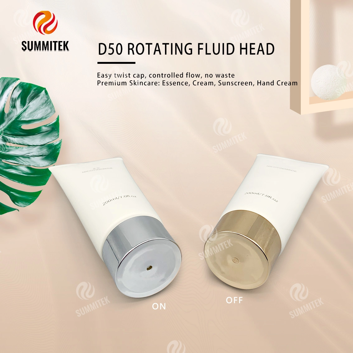 หลอดจ่ายแบบหมุนได้ D50 พร้อมฝาชุบทองหรือเงินด้วยไฟฟ้าสำหรับผลิตภัณฑ์ดูแลผิวระดับพรีเมียม